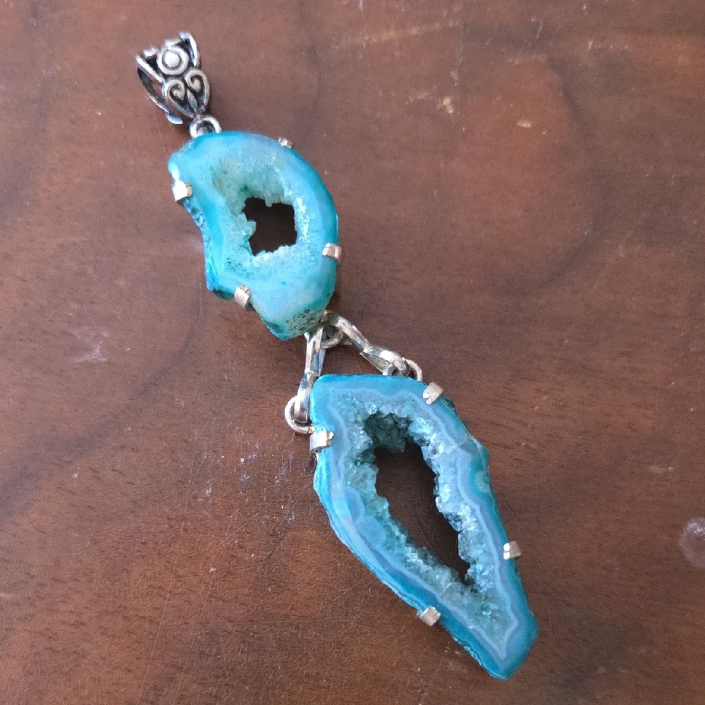 Blue Agate Druzy Pendant